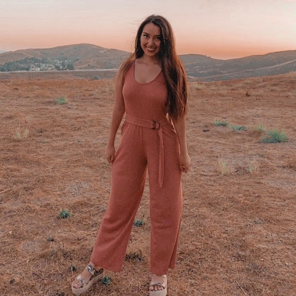 Coral - Pink Jumpsuit with attached belt detail - Picture 4 of 4